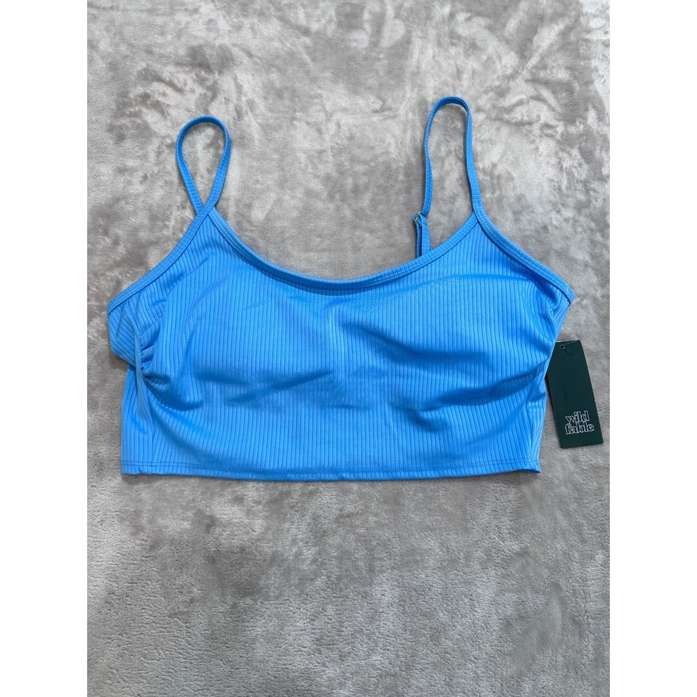 Wild Fable Halter Tank Top Womens Size Large Blue Ribbed Removable Pads NWT